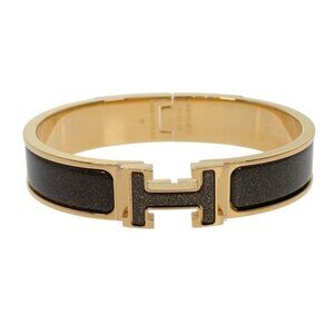 Hermes Enamel Bracelet Click Glitter PM Metal Lame Black